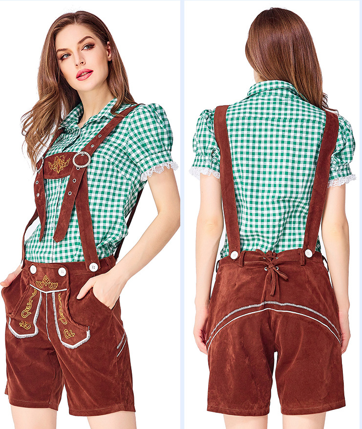 Womens Oktoberfest Outfit Embroidered Blouse with Lederhosen Shorts